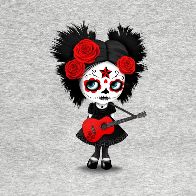 Red Sugar Skull Big Eyed Girl Playing the Guitar by jeffbartels